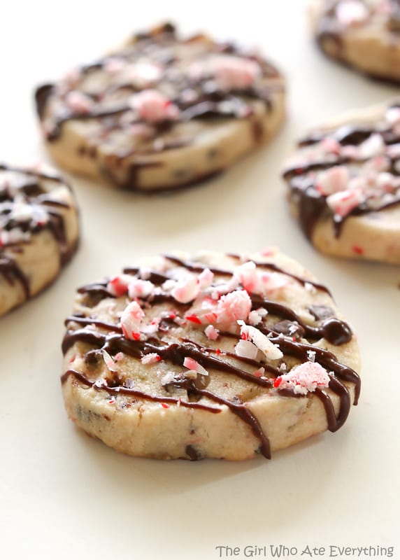 Peppermint Chocolate Chip Shortbread Cookies