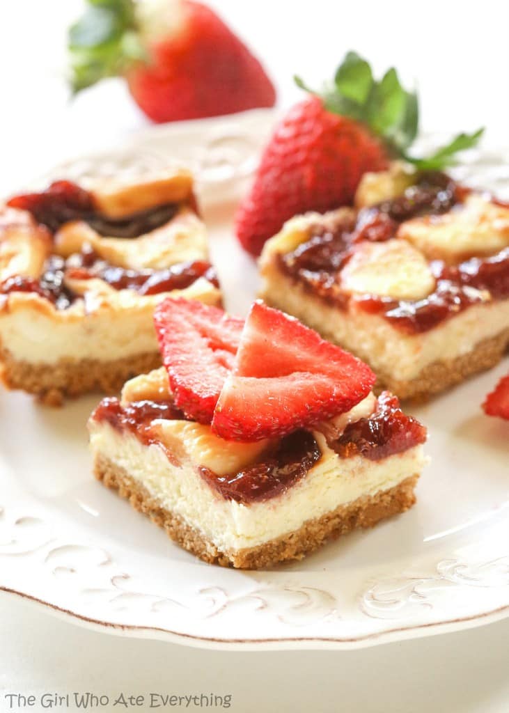 These Strawberry Cheesecake Bars are an easy treat to make! This creamy cheesecake with a graham cracker crust and strawberries is a great combination.