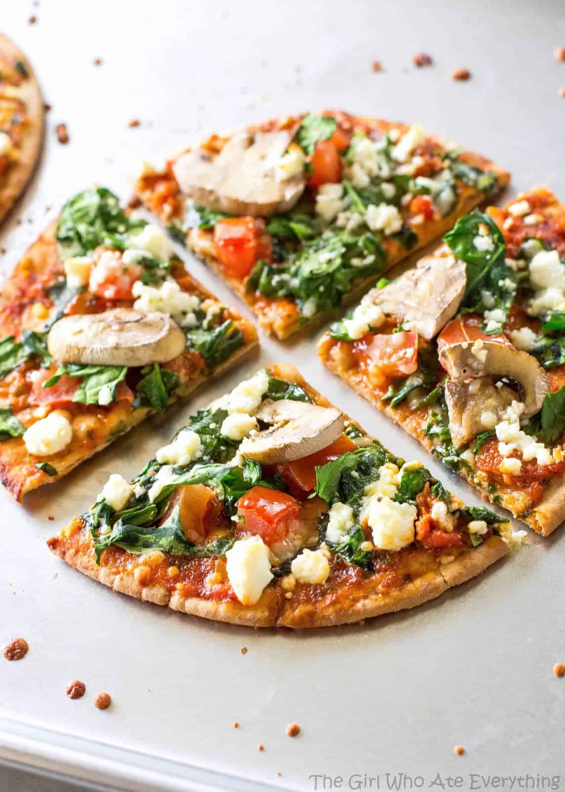 Spinach and Feta Pita Pizza - The Girl Who Ate Everything
