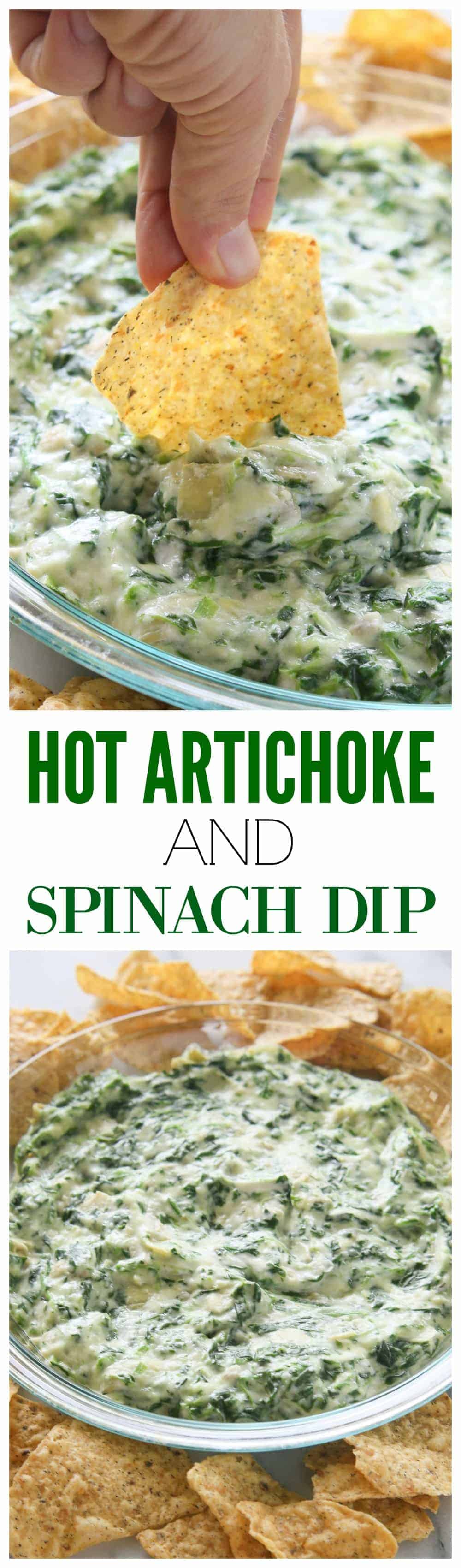 Hot Spinach Artichoke Dip - so easy and our go-to dip! #easy #hot #spinach #artichoke #dip #recipe