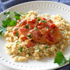 Tomato-Basil Chicken and Cashew Rice Pilaf
