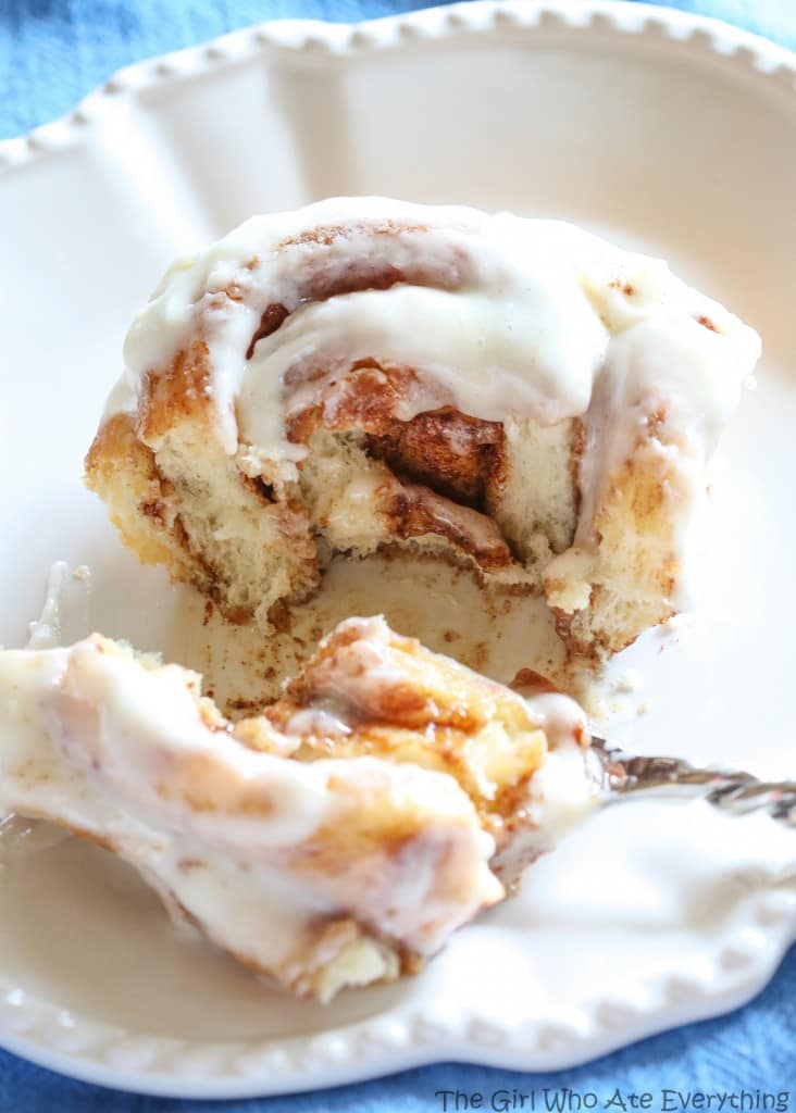 cinnamon roll with a bite taken out