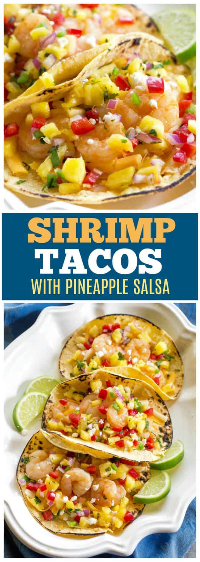 shrimp tacos with pineapple salsa on a platter