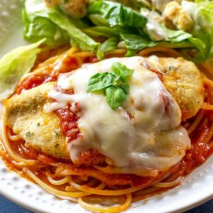 Easy Baked Chicken Parmesan - my go-to easy dinner when I don't have anything planned. the-girl-who-ate-everything.com