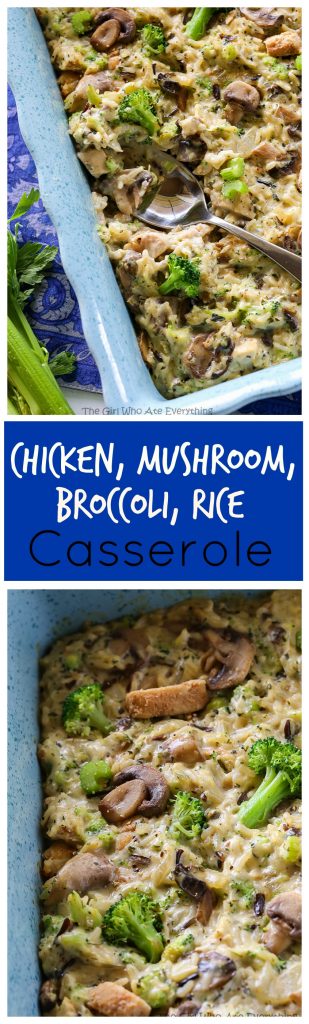 Chicken, Mushroom, Broccoli, and Rice Casserole - a home cooked meal that is a little of everything. #chicken #broccoli #rice #casserole #recipe