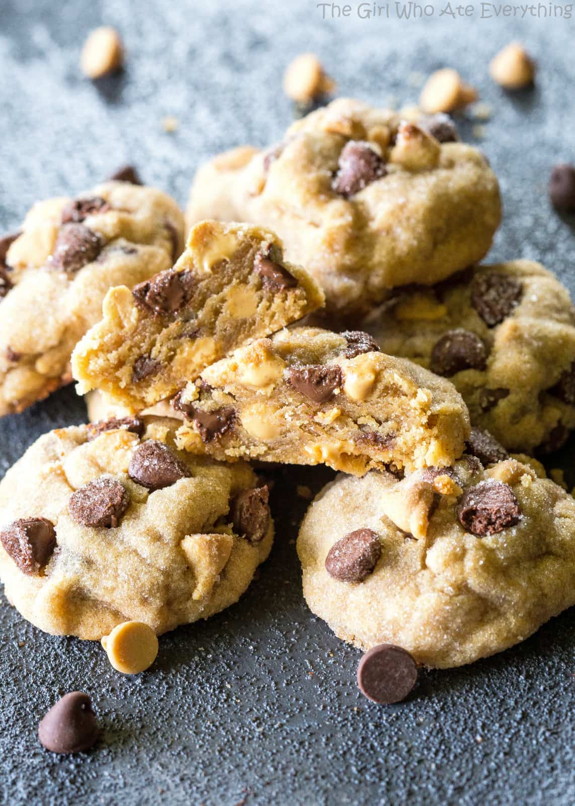 The Best Peanut Butter Cookies - studded with chocolate chips and peanut butter chips. the-girl-who-ate-everything.com