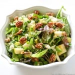 Roquefort Pear Salad - one of my favorite salads topped with candied pecans! the-girl-who-ate-everything.com