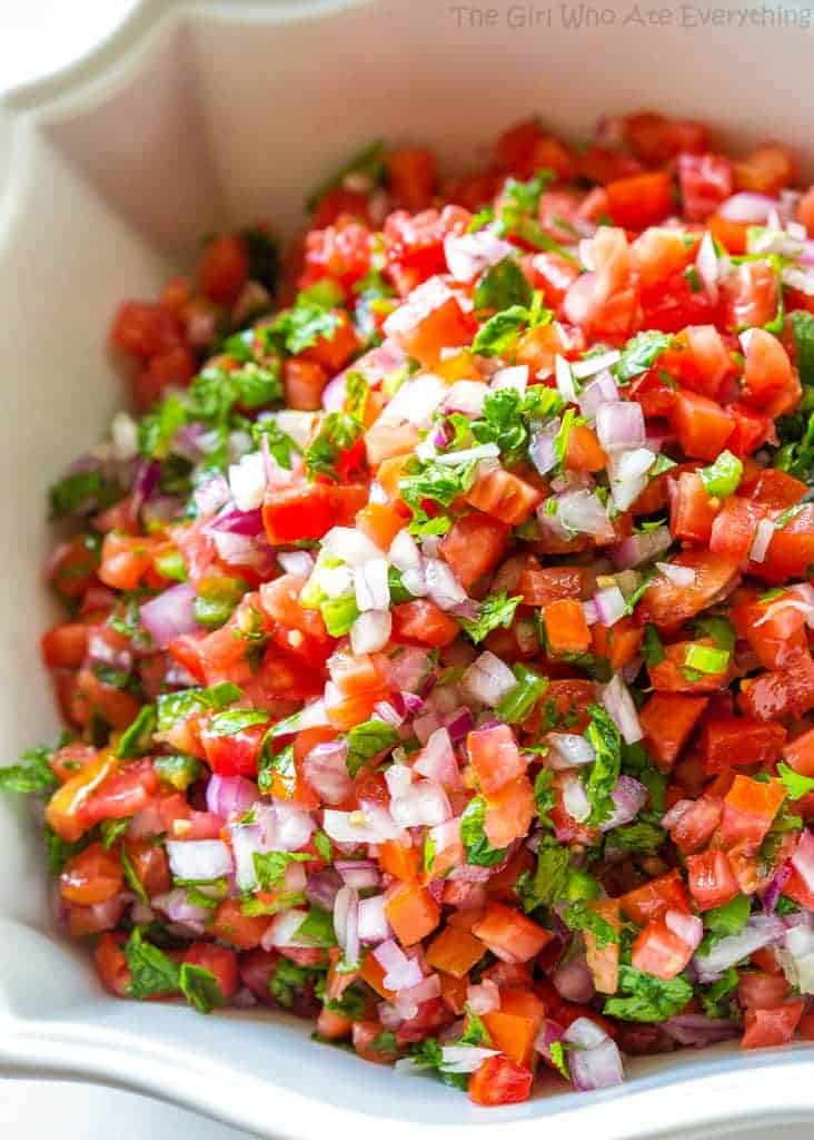 Pico De Gallo - Fresh tomato, cilantro, onion, and jalapeno make the best salsa ever. the-girl-who-ate-everything.com