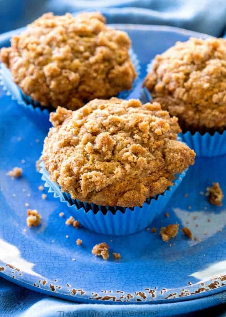 Banana muffins on a blue plate