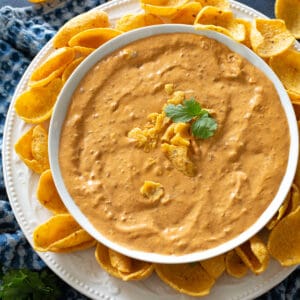 chili cheese dip in a bowl