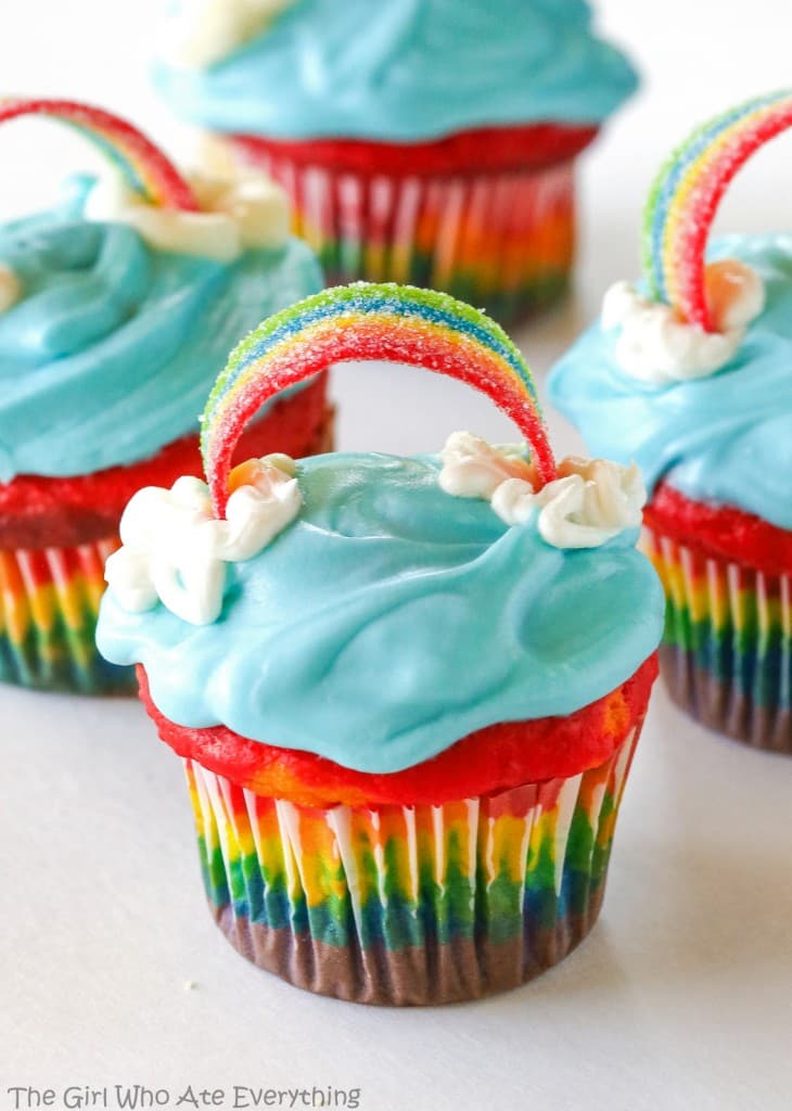 Rainbow Cupcakes - Gorgeous layers of the rainbow in a cupcake. the-girl-who-ate-everything.com