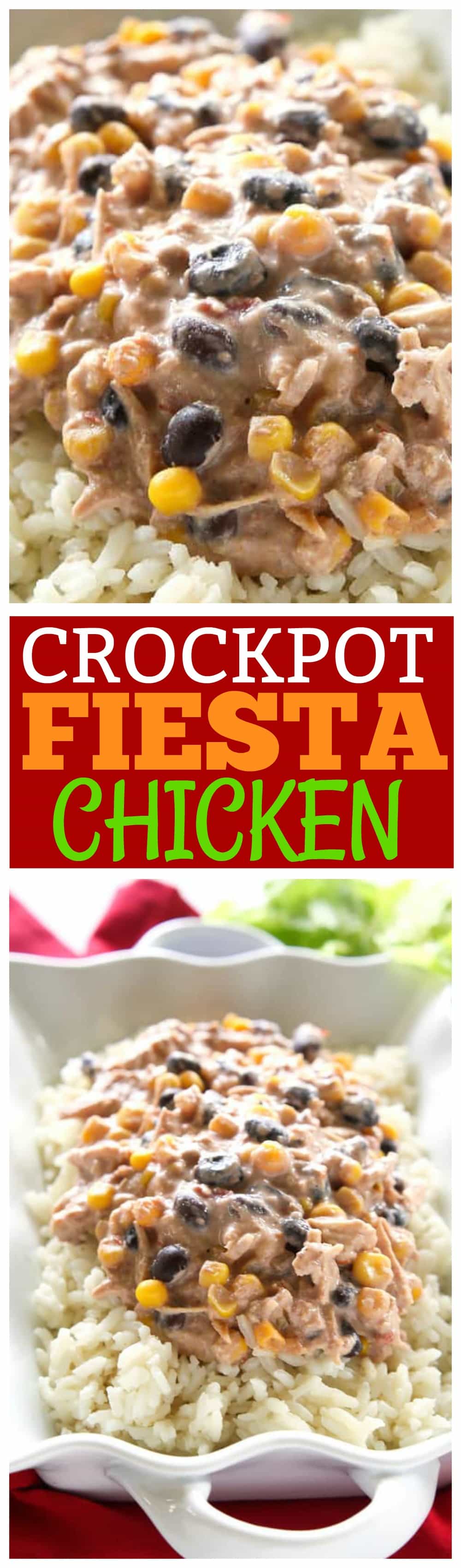 This easy Crockpot Fiesta Chicken is an easy is an easy delicious meal with only 5 ingredients! Great for tacos, burritos, salads, or over rice. #fiesta #chicken #crockpot #slowcooker #mexican #easy #dinner