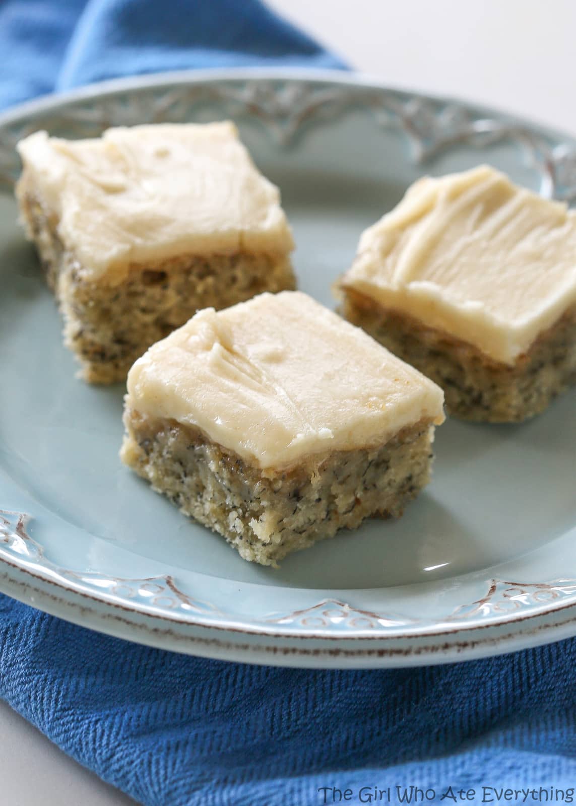 Monkey Squares - a moist banana bread bar with a brown sugar frosting! the-girl-who-ate-everything.com