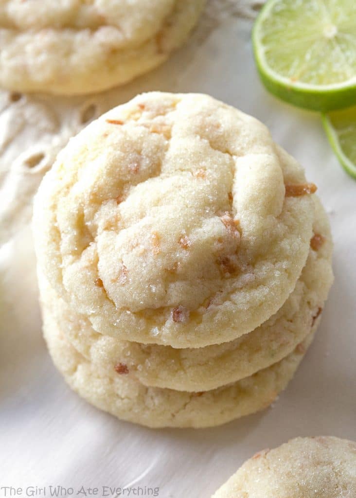 Chewy Coconut Lime Sugar Cookies - Super soft and chewy coconut lime cookies with a hint of lime. the-girl-who-ate-everything.com