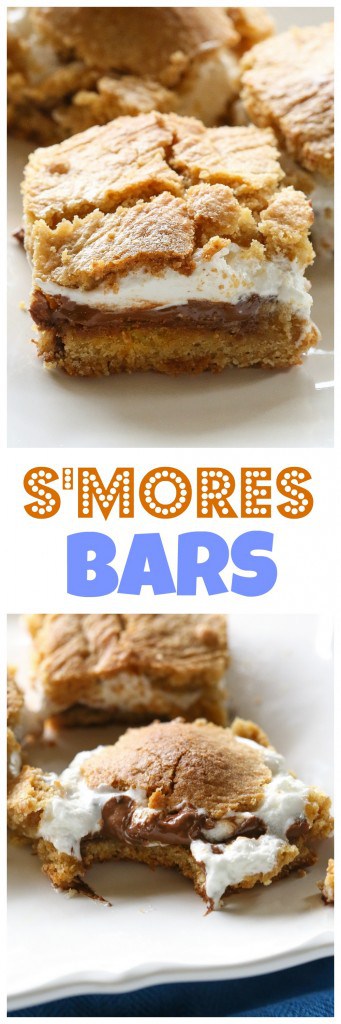 S'mores Bars - layers of graham cracker dough, marshmallow, and gooey chocolate. #smores #bars #recipe #chocolate #dessert