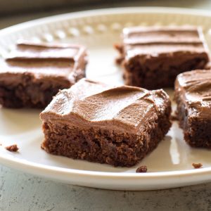 Homemade brownies on a white plate