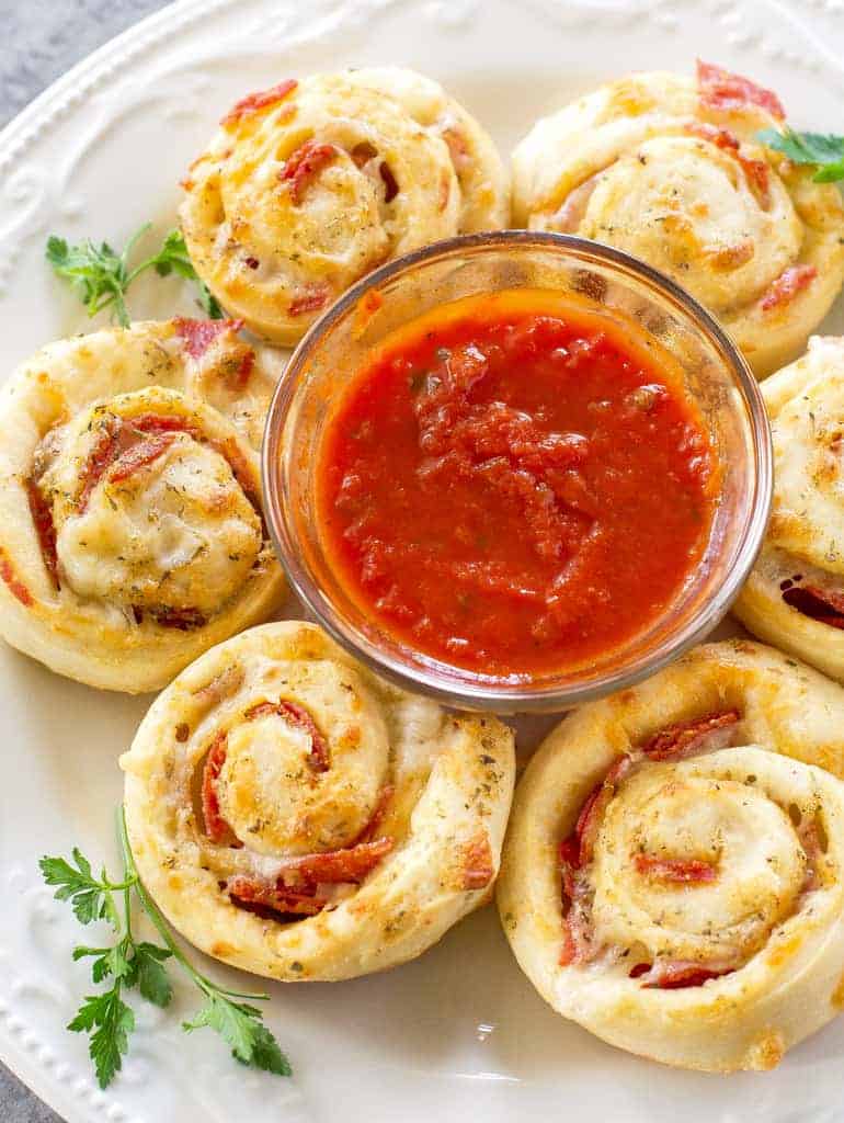 Pizza Rolls On a plate with marinara