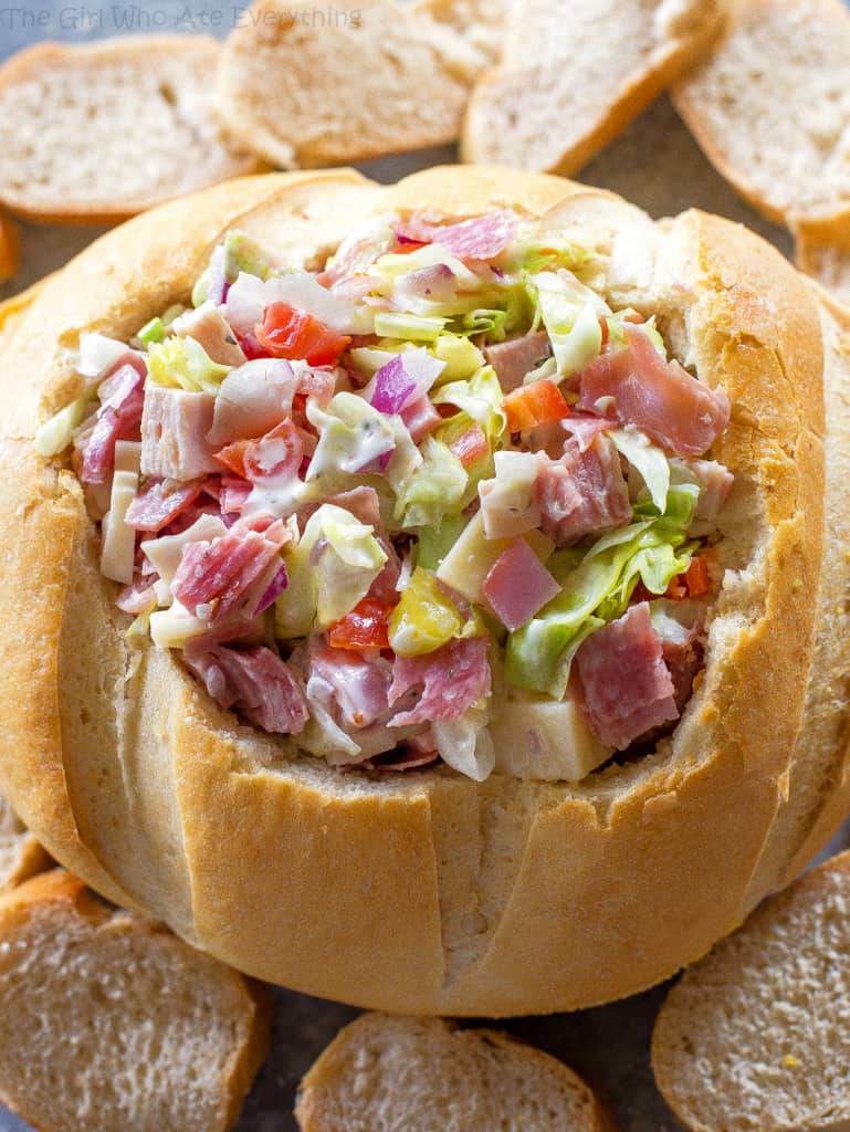 This Hoagie Dip recipe tastes just like a sub sandwich from Subway but in dip form. This appetizer should really be called Hoagie Spread because the best way to eat it is to spoon it on top of slices of bread.