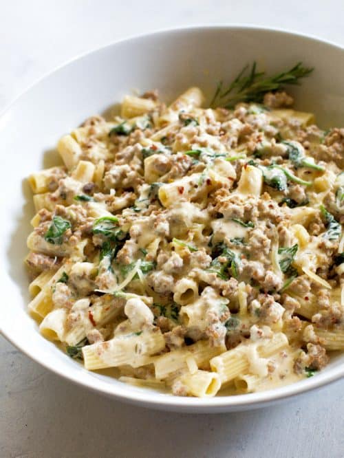 Creamy Sausage and Spinach Pasta - The Girl Who Ate Everything