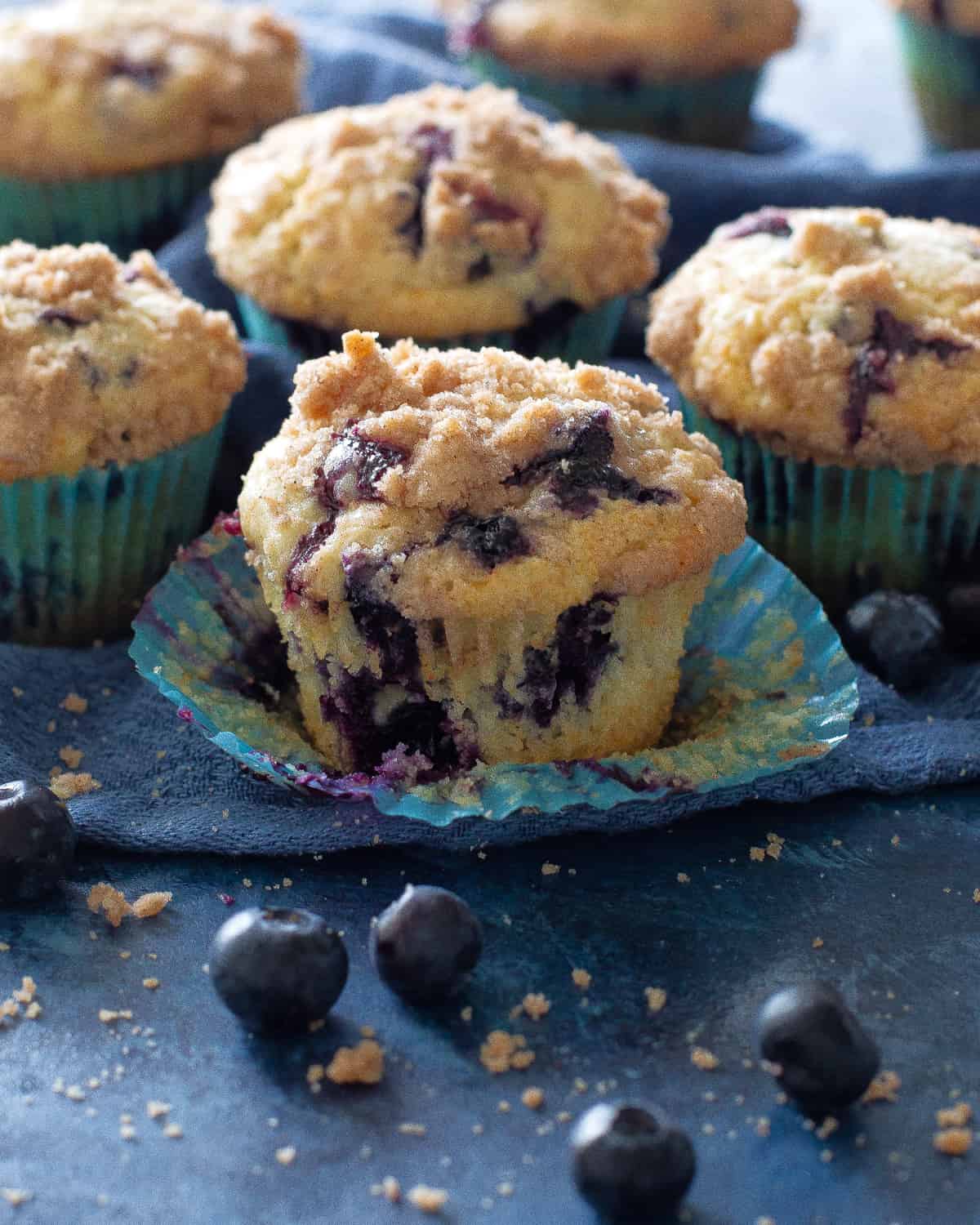 Blueberry Streusel Muffins are full of blueberries, moist, and topped with a streusel. #blueberry #muffins #recipe