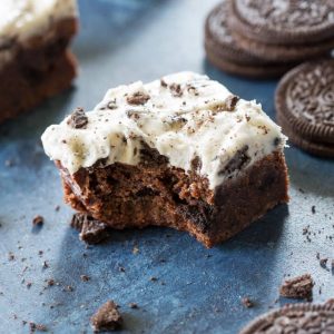 Cookies and Cream Brownies - rich chocolate brownies with a creamy Oreo frosting. the-girl-who-ate-everything.com