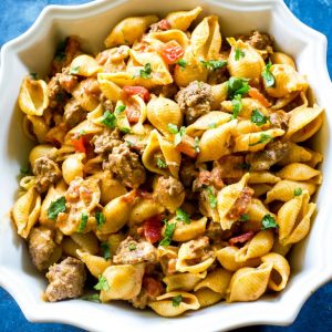 Taco Pasta - creamy, spicy pasta for an easy Italian meets Mexican dinner.  the-girl-who-ate-everything.com