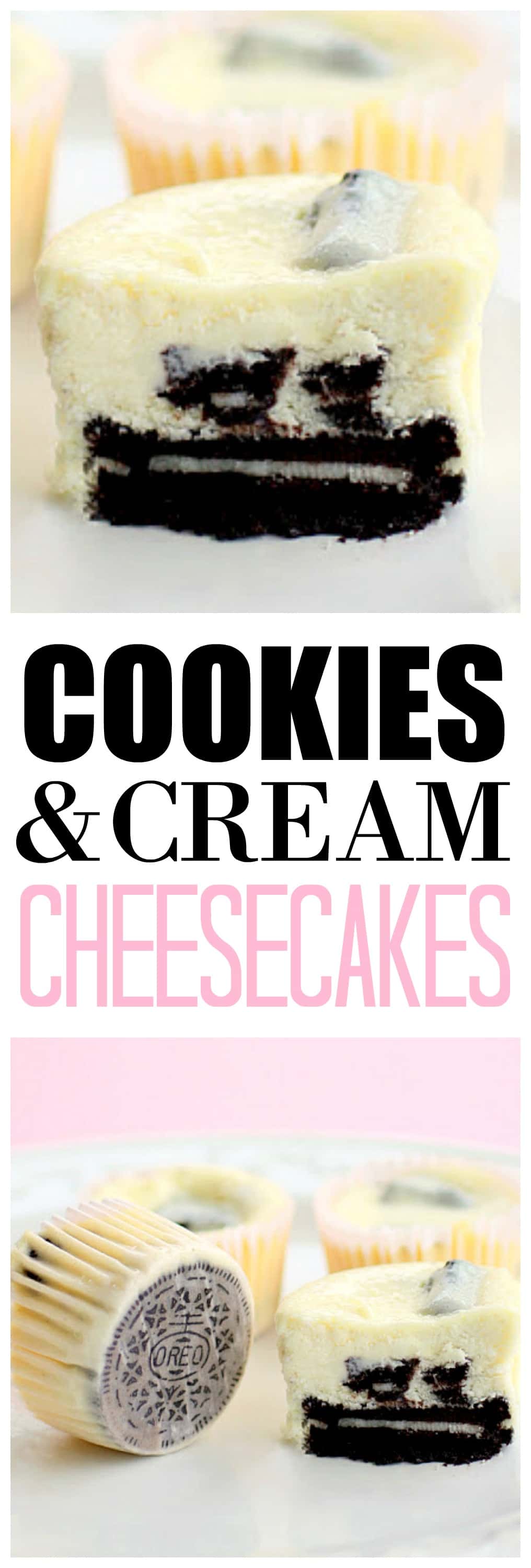 The Cookies and Cream Cheesecakes couldn't be any easier. Each one has a full Oreo as the crust! #oreo #cheesecake #dessert #recipe