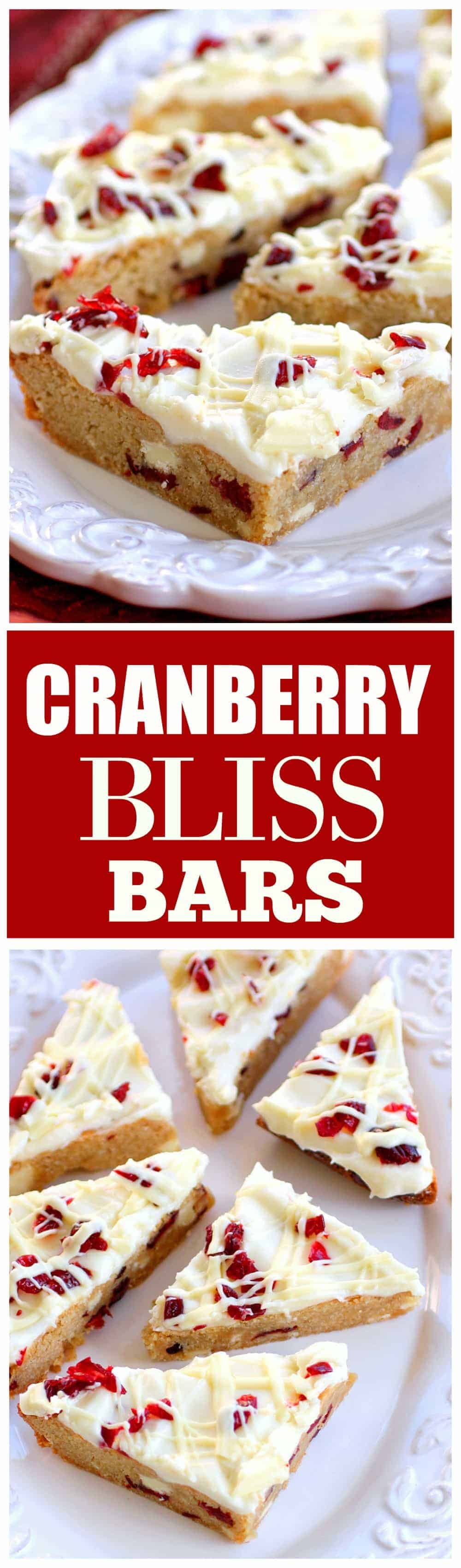 Cranberry Bliss Bars - a knockoff of the Starbuck's treat. A blondie dotted with white chocolate and cranberries with a slight hint of orange. #cranberry #bliss #bars #starbucks #dessert 