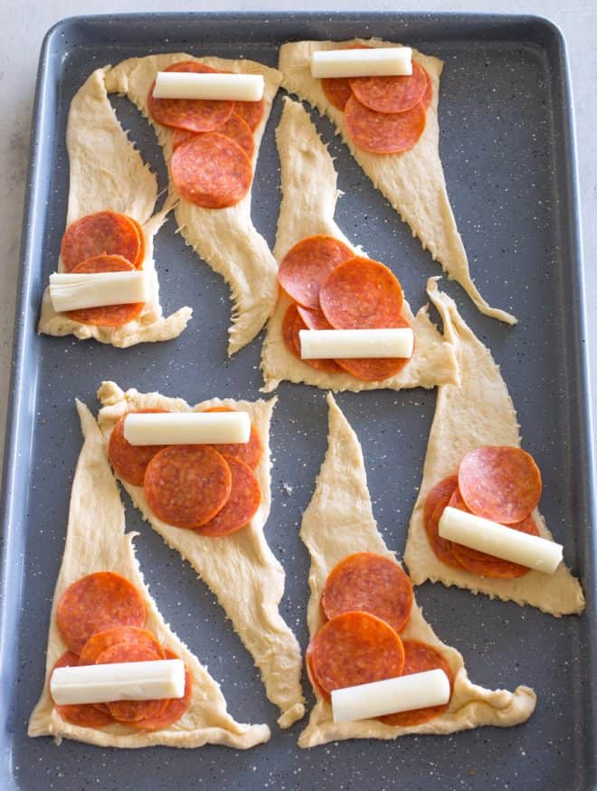 crescent dough with pepperoni and cheese stick
