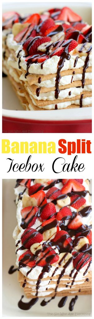 Banana Split Icebox Cake - A super easy icebox cake with bananas, strawberries, and graham crackers. the-girl-who-ate-everything.com