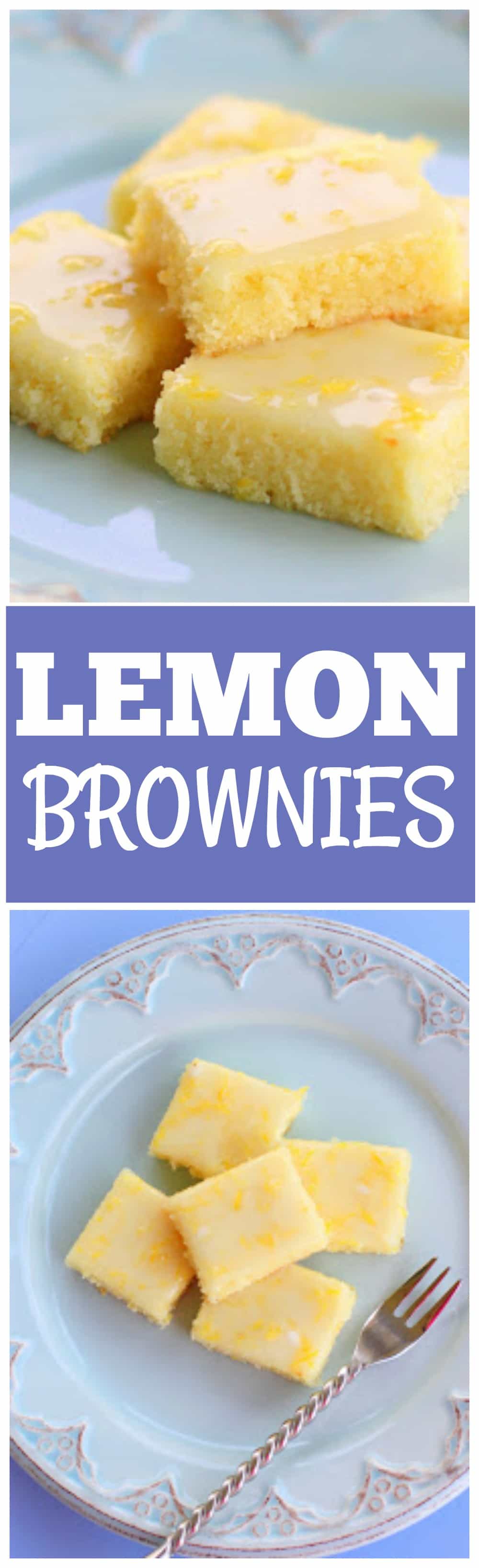 These Lemon Brownies are lemony, lemony, lemony. Topped with a lemon glaze and bursting with lemon flavor. #lemon #brownies #recipe #dessert #recipe