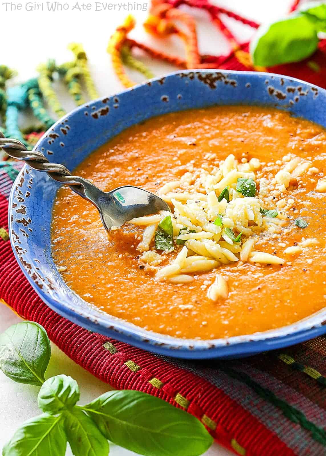 Slow Cooker Tomato Basil Parmesan Soup - The Girl Who Ate Everything