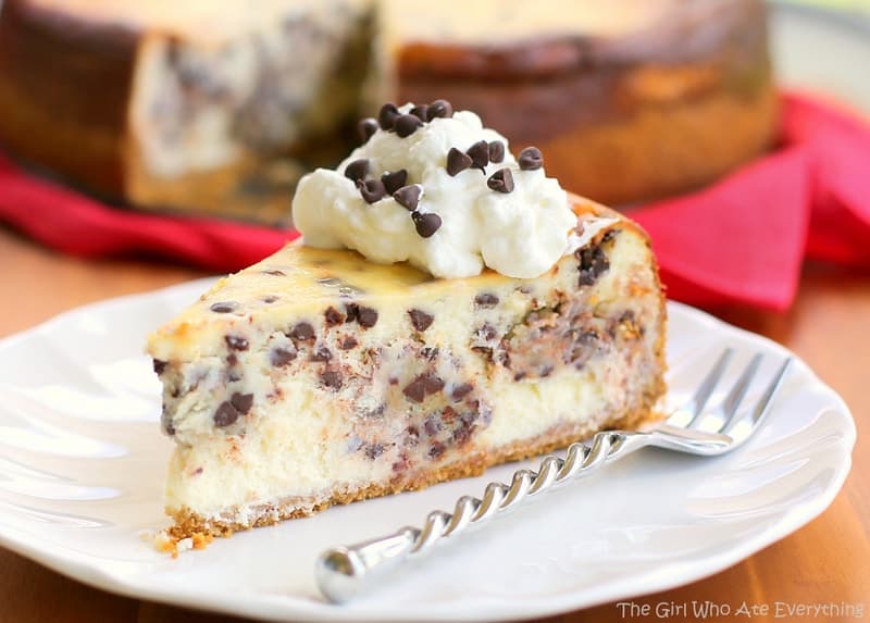 Chocolate Chip Cookie Dough Cheesecake - The Girl Who Ate Everything
