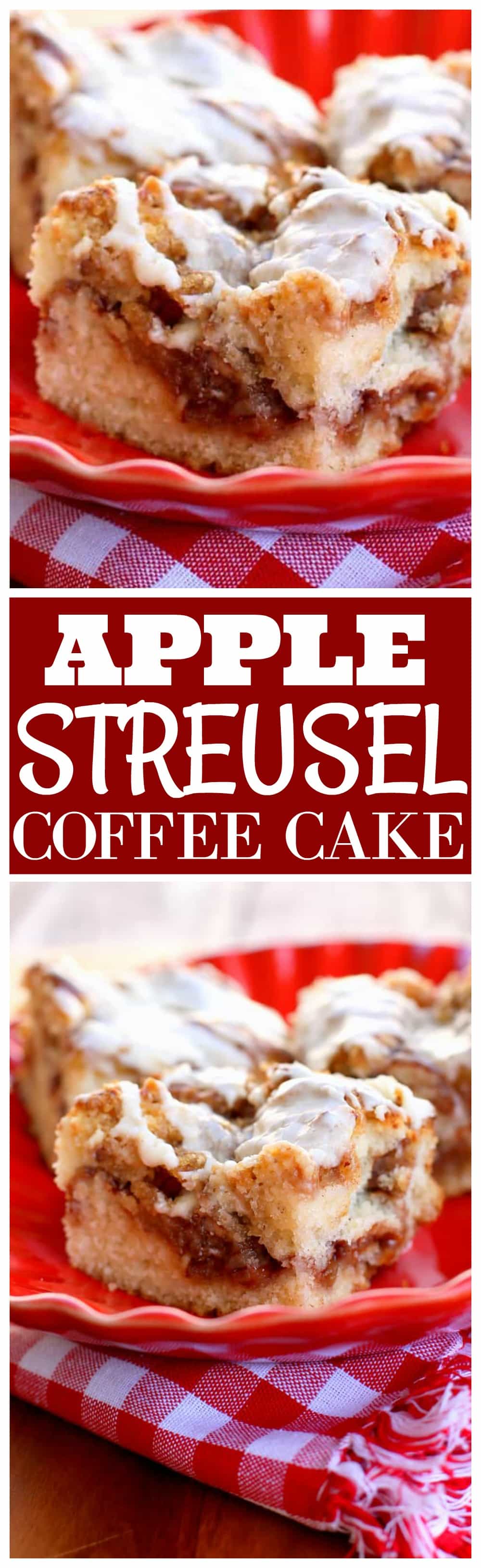 This Apple Streusel Coffee Cake recipe is full of cinnamon apple flavor and big enough to feed a crowd.  No cake mix here. This one starts from scratch!