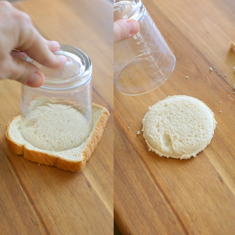 a glass being pressed on bread