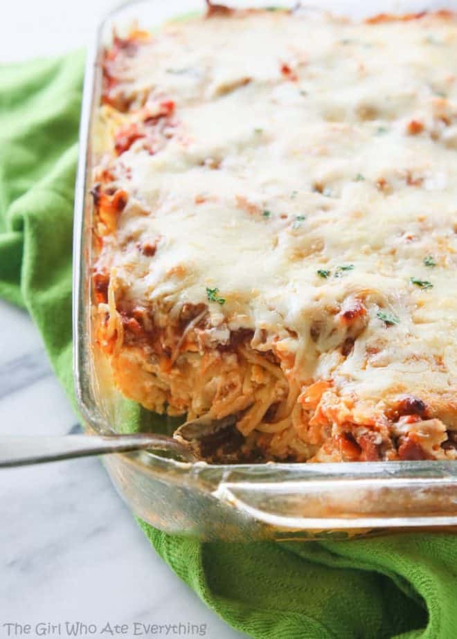 Baked Spaghetti, see more at http://homemaderecipes.com/cooking-101/14-easy-pasta-recipes/