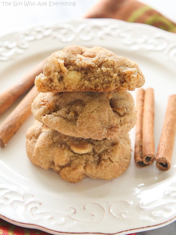 Appledoodle Cookies - An apple version of a snickerdoodle with small pieces of apple and a soft and chewy inside. the-girl-who-ate-everything.com