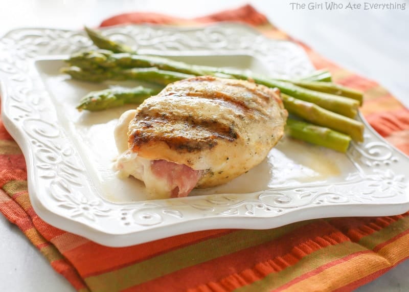 Grilled Chicken Cordon Bleu - grilling adds a smoky flavor that compliments the traditional flavors. {The Girl Who Ate Everything}