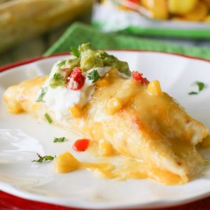 Sweet Corn and Chicken Enchiladas - only 5 ingredients for this easy family dinner.