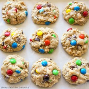 Monster Cookies - these soft cookies are filled with peanut butter, oats, chocolate chips, and M&Ms. the-girl-who-ate-everything.com