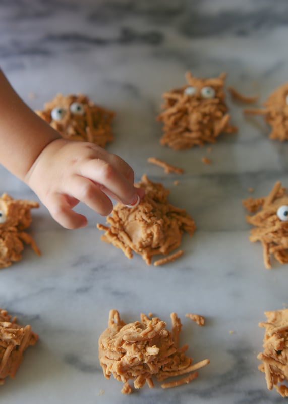 Peanut Butter Haystacks - a recipe from my childhood. Make them plain for Christmas plates or add monster eyes for a scary treat for Halloween. the-girl-who-ate-everything.com