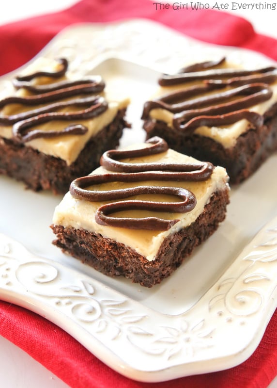 Salted Caramel Coconut Brownies - Moist, chewy coconut brownies with a salted caramel glaze and chocolate drizzle. the-girl-who-ate-everything.com