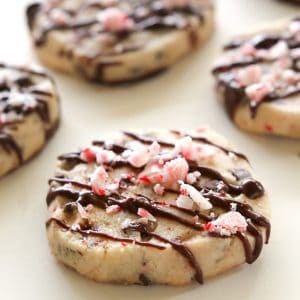 Peppermint Chocolate Chip Shortbread Cookies - a buttery cookie with mini chocolate chips and candy canes. the-girl-who-ate-everything.com