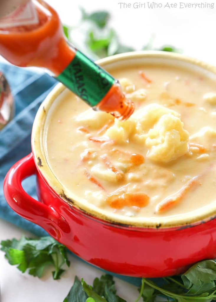 Cauliflower Soup - creamy soup filled with vegetables to warm you on a chilly night. the-girl-who-ate-everything.com