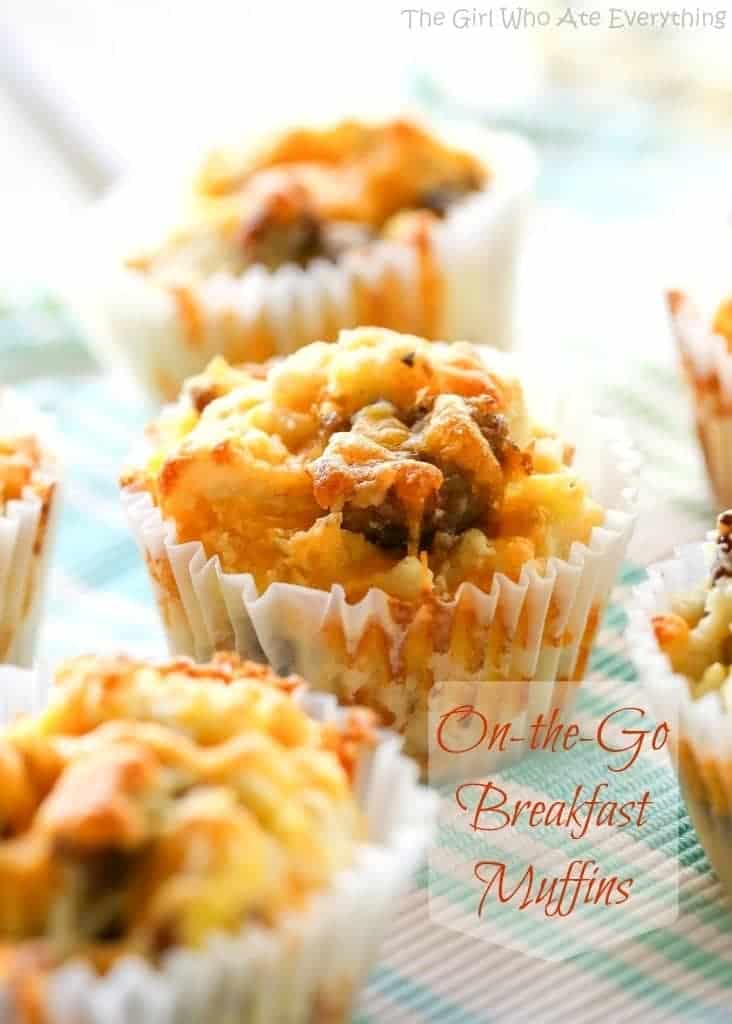 On-the-Go Breakfast Muffins - sausage and egg muffins that can be made ahead and great for on-the-go early weekday mornings. the-girl-who-ate-everything.com