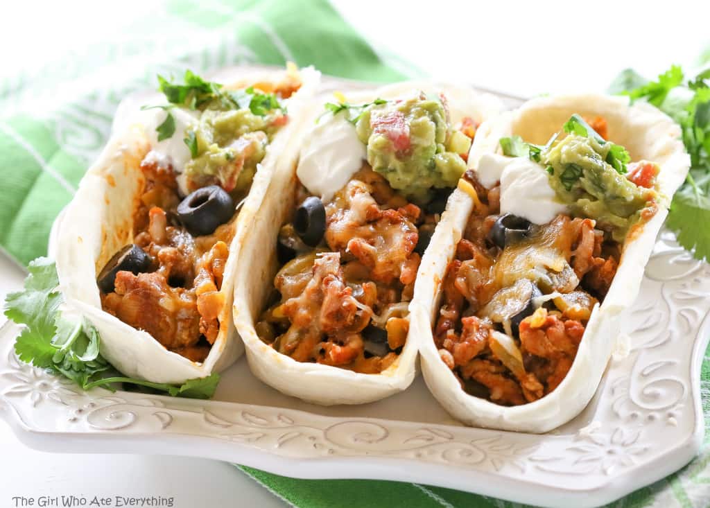 These Green Chile Turkey Tacos are packed with flavor and so easy. Green chilies and olives are added to the meat mixture. Even non-turkey lovers won’t complain about these tasty tacos. the-girl-who-ate-everything.com