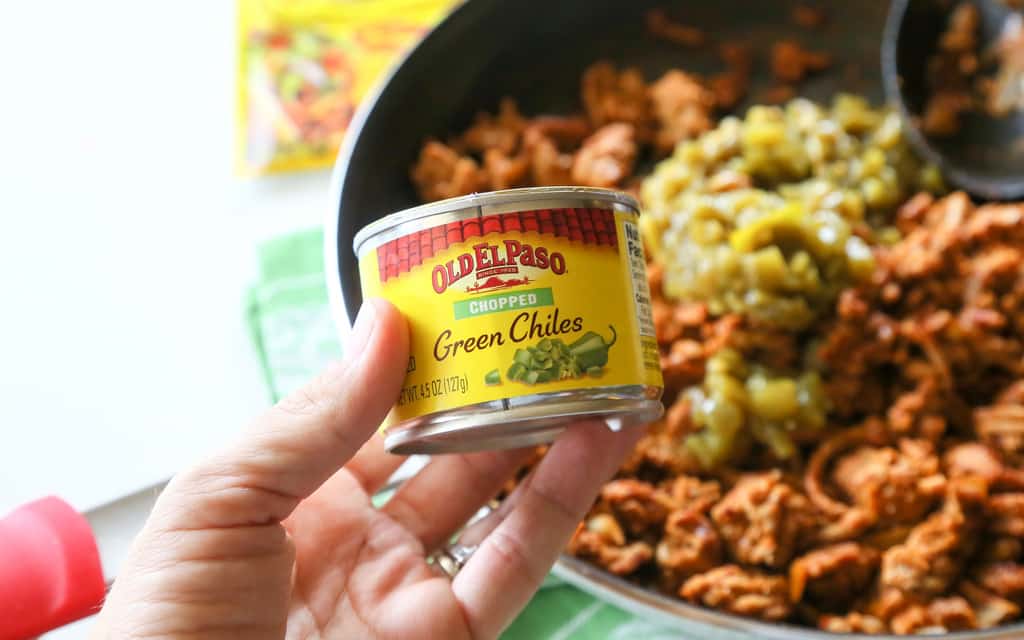 These Green Chile Turkey Tacos are packed with flavor and so easy. Green chilies and olives are added to the meat mixture. Even non-turkey lovers won’t complain about these tasty tacos. the-girl-who-ate-everything.com 