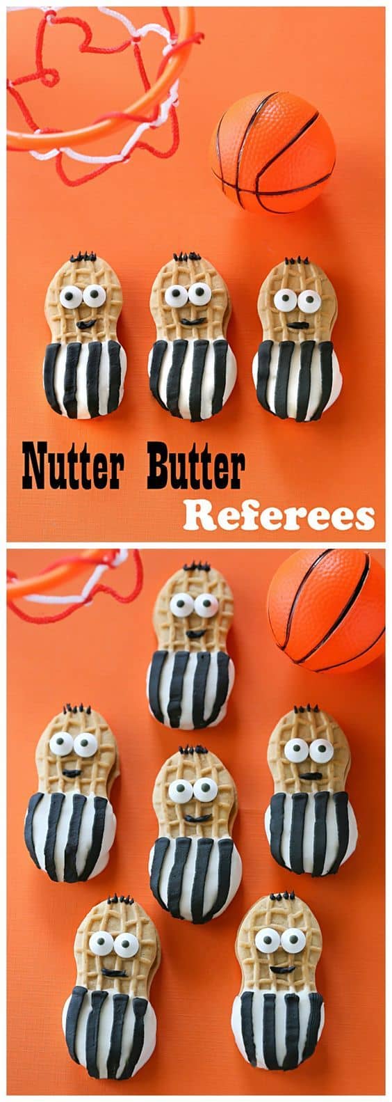 Make the right call with this quick treat for March Madness. Nutter Butter Referees are cookies dipped in white chocolate and dressed up as referees. the-girl-who-ate-everything.com
