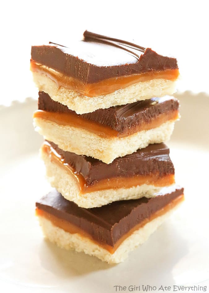 Homemade Twix Bars - A shortbread crust topped with caramel and chocolate. the-girl-who-ate-everything.com