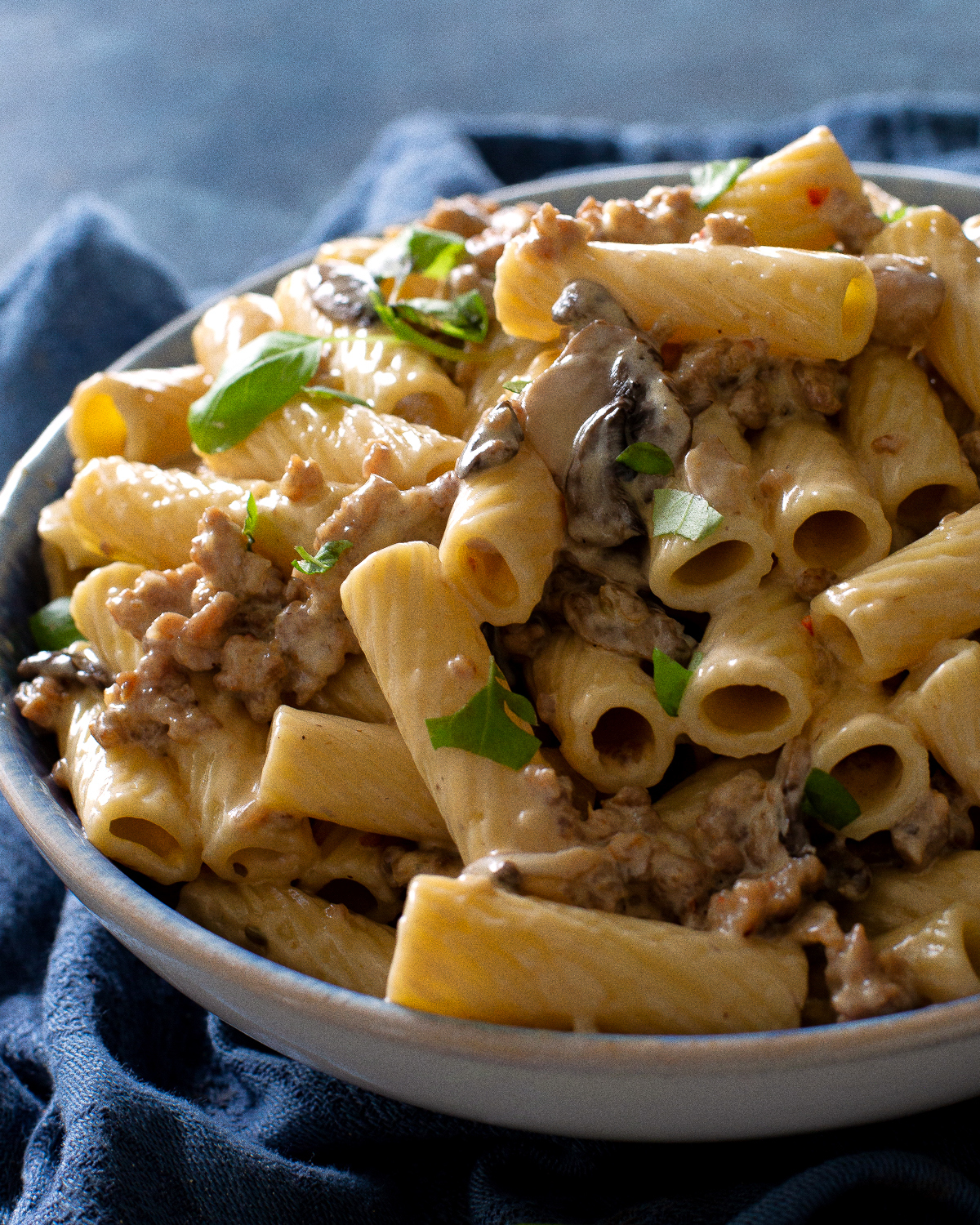 Creamy Sausage Rigatoni with Mushrooms